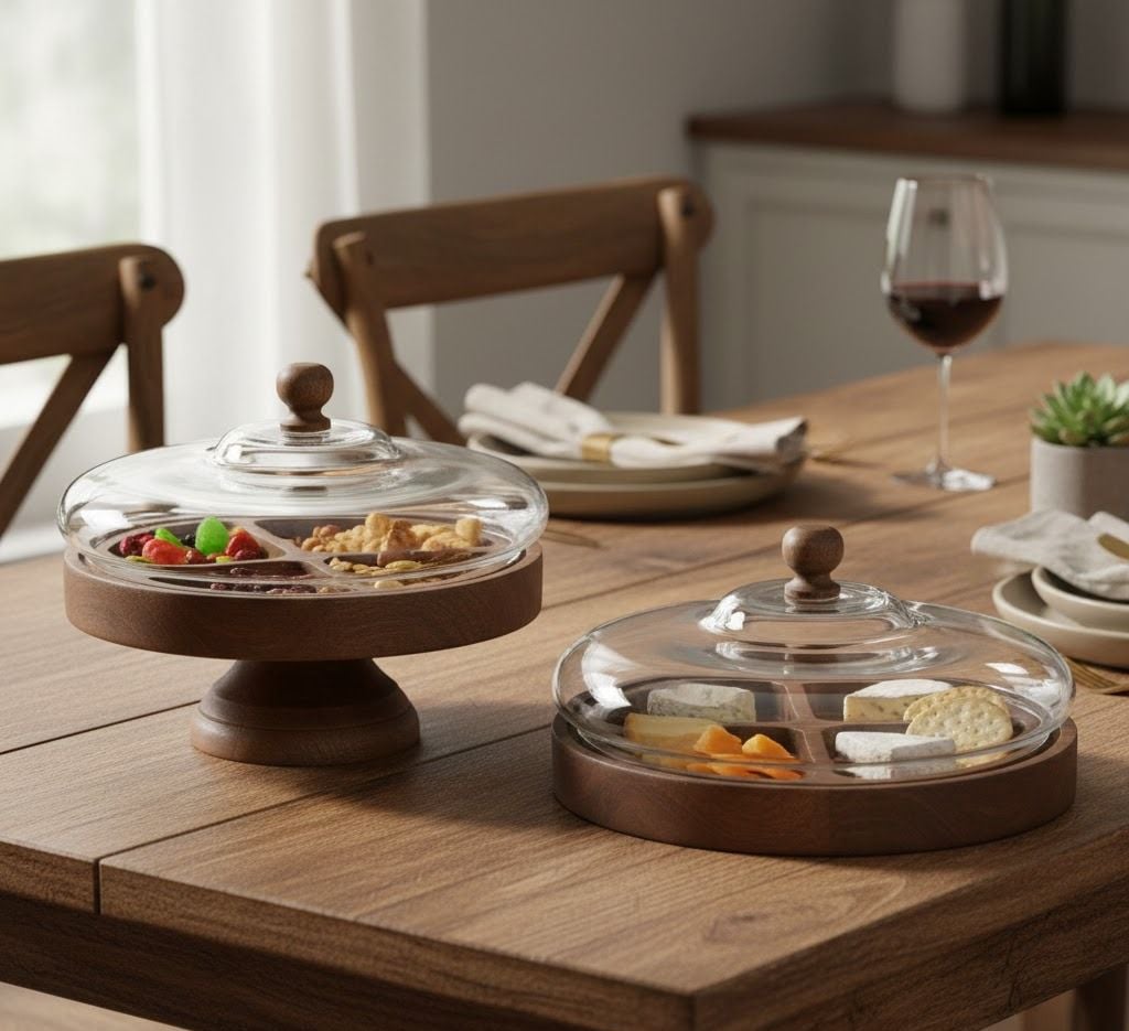 מגש אירוח מחולק מכסה זכוכית